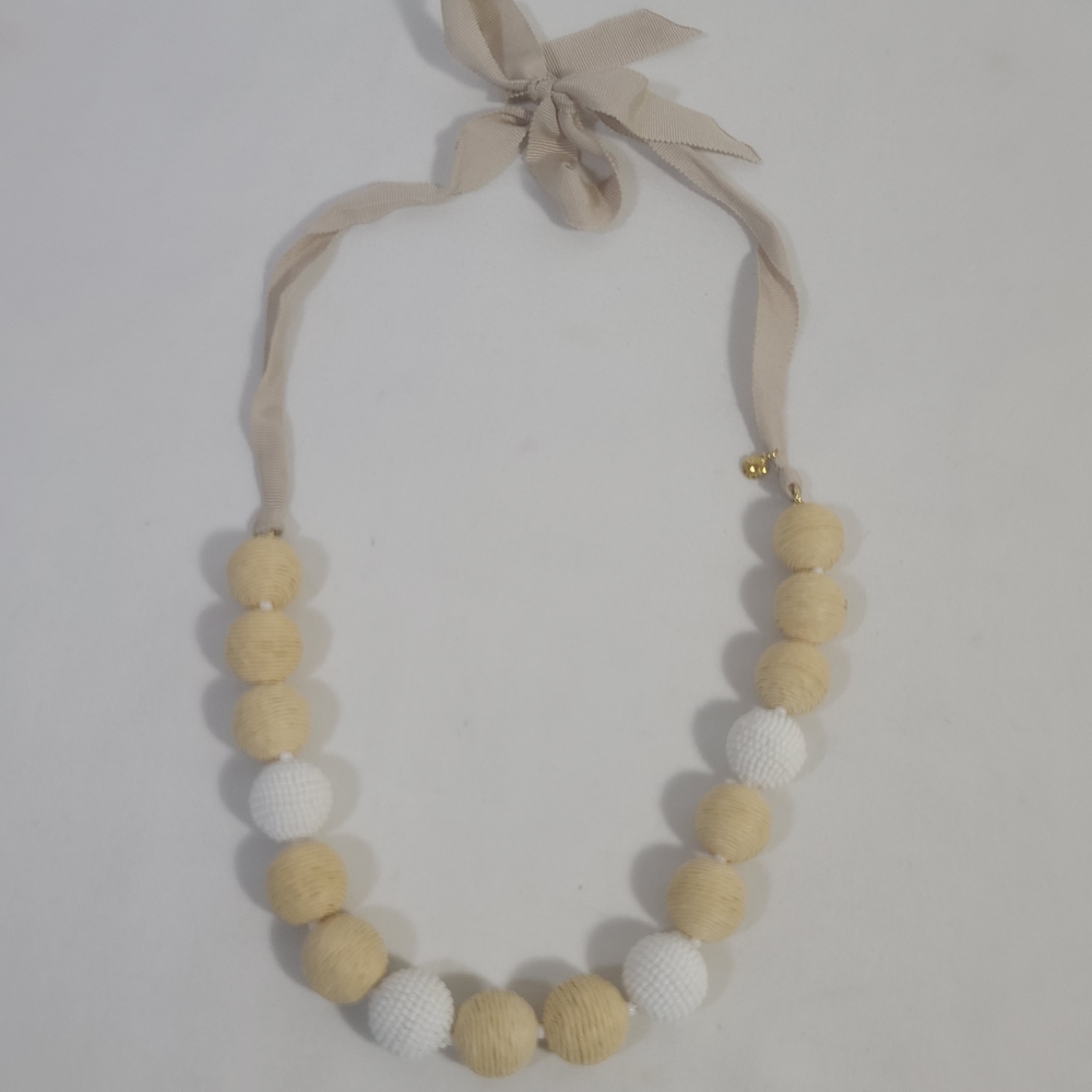 J.Crew Faux Raffia & Bead Gumball Statement Ribbon Tie Necklace